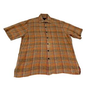 Scott Barber 100%Linen Shirt Men's L Multicolor‎ Plaid Button Down Casual Office